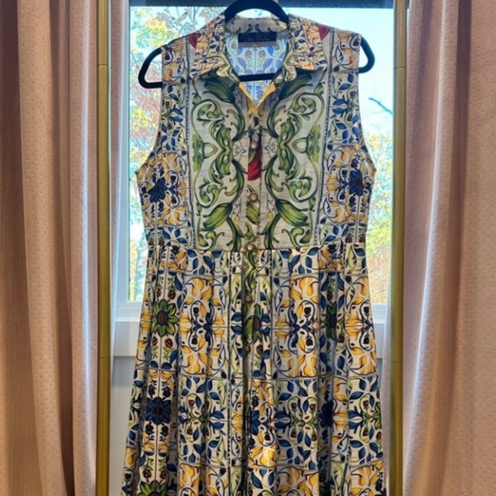 DALIA MACPHEE Sleeveless Tile Print Shirt Dress - Large
